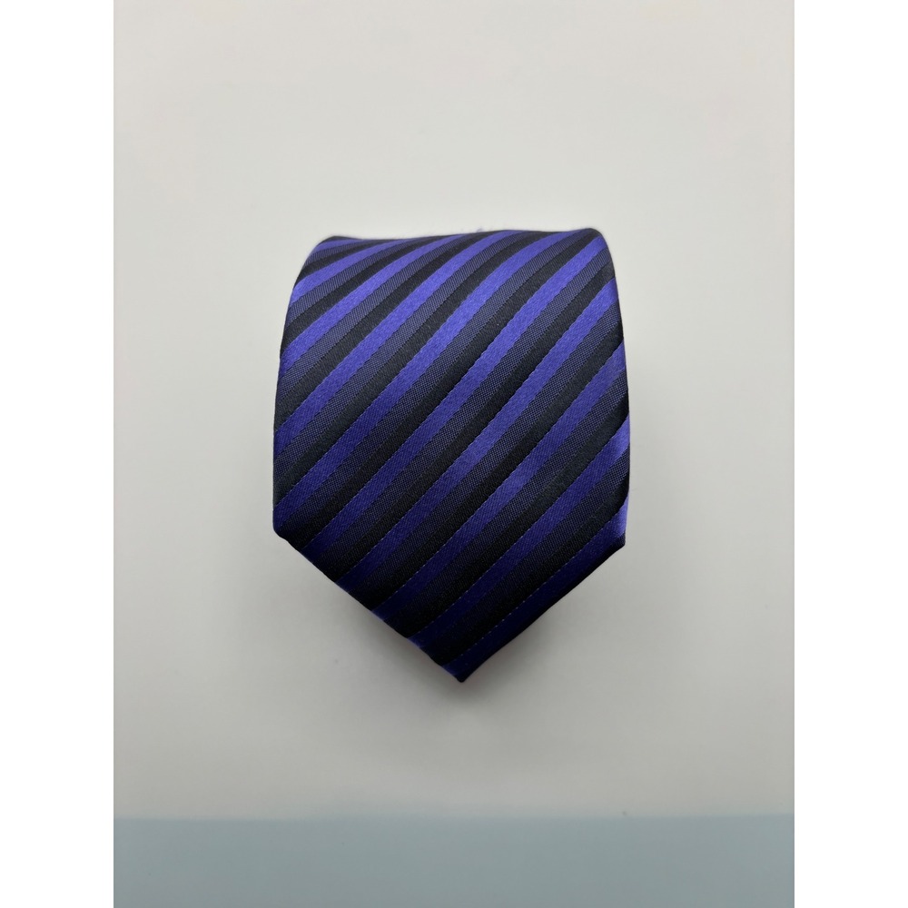 Van Heusen Mens Purple Black Diagonal Striped 100% Silk Necktie Hand Made